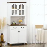 HOMCOM Küchenschrank, Küchenbuffet mit 2 Schubladen, Hochschrank mit offenem Fach, Schrankfach, Vitrinenschrank mit Soft-Close-Funktion für Wohnzimmer, Küche, 76 x 38 x 182 cm, Weiß   Aosom – Bild 3