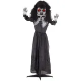 HOMCOM 160cm Halloween Dekoration Geisterpuppe mit LED-Lichter, Soundfunktion, Haustür Deko mit verstellbare Arme, Garten Dekofigur in Lebensgröße für Party   Aosom – Bild 1