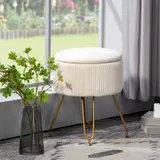 HOMCOM Sitzbank mit Stauraum, 2-in-1 Polsterbank mit Deckel, Bettbank mit Samtoptik, für Flur Schlafzimmer Wohnzimmer, Stahlrahmen, Ø40 x 48 cm Cremeweiß   Aosom – Bild 3