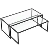 HOMCOM Couchtisch 2er-Set Beistelltisch Kaffeetisch Satztisch Glastisch Sofatisch Wohnzimmertisch schwarz aus Stahl für Wohnzimmer & Schlafzimmer   Aosom.de – Bild 1