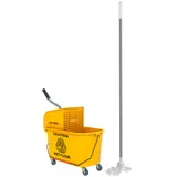 HOMCOM Reinigungswagen 20L Putzwagen mit Presse und Kehrgarnitur, Eimer inkl. Mopp, Rolle, für Haushalt und Gewerbe Gelb   Aosom – Bild 1