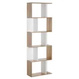 HOMCOM Bücherregal S-förmig Ausstellungsregal Standregal Büroregal 5-stöckiger moderner Raumteiler Spanplatte Weiß 60 x 24 x 184,5 cm   Aosom – Bild 1