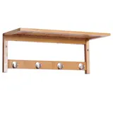 HOMCOM Wandgarderobe Garderobe mit 4 Haken Ablage, Wandmontage platzsparend Garderobenpaneel 5 kg belastbar, für die Wand Flur Schlafzimmer 50 x 16 x 17,5 cm Naturholz   Aosom – Bild 1