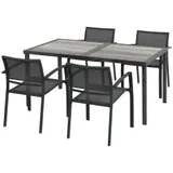 Outsunny 5 tlg Sitzgruppe Gartenmöbel Set mit 1 Esstisch und 4 stapelbaren Stühlen, Gartengarnitur für Terrasse, Mesh Dunkelgrau   Aosom.de – Bild 1