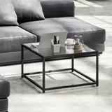 HOMCOM Beistelltisch Quadratisch Nachttisch mit Hartglas-Tischplatte, Couchtisch mit Beinen aus Stahl, Wohnzimmertisch Sofatisch Kaffeetisch für Wohnzimmer Schlafzimmer 68 x 68 x 39 cm Schwarz   Aosom – Bild 3