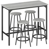 HOMCOM Bartisch mit Barhocker Set, 5-tlg. Bartisch-Set, Küchentisch mit 4 Barhocker, Essgruppe im Industriedesign, für Küche, Esszimmer, Metall, Grau   Aosom – Bild 1