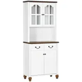 HOMCOM Küchenschrank, Küchenbuffet mit 2 Schubladen, Hochschrank mit offenem Fach, Schrankfach, Vitrinenschrank mit Soft-Close-Funktion für Wohnzimmer, Küche, 76 x 38 x 182 cm, Weiß   Aosom – Bild 1