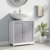 kleankin Waschbeckenunterschrank Badezimmerschrank Waschtischunterschrank mit 2 Türen Regal verstellbar MDF Weiß+Grau 60 x 30 x 60 cm   Aosom – Bild 3