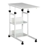 HOMCOM Beistelltisch mit Rollen  Höhenverstellbarer Couchtisch, 2 Regale, E1 Spanplatte, Weiß, 80x40x72-82 cm  Aosom – Bild 1