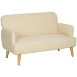 HOMCOM 2 Sitzer Sofa, Kleine Couch mit Samtoptik, Holzbeine, Dicke Gepolsterter Polstersofa mit Armlehne für Wohnzimmer, Schlafzimmer, 130 x 74 x 79 cm, Cremeweiß   Aosom – Bild 1