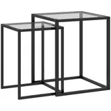 HOMCOM 2er Set Beistelltisch stapelbarer Nachttisch Couchtisch mit Beinen aus Stahl, modern Wohnzimmertisch Sofatisch Kaffeetisch für Wohnzimmer Schlafzimmer Schwarz   Aosom – Bild 1