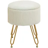 HOMCOM Sitzbank mit Stauraum, 2-in-1 Polsterbank mit Deckel, Bettbank mit Samtoptik, für Flur Schlafzimmer Wohnzimmer, Stahlrahmen, Ø40 x 48 cm Cremeweiß   Aosom – Bild 1