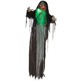 HOMCOM 183cm Halloween Dekoration Hängendes Monster mit grün LED-Lichter, Soundfunktion, Haustür Deko mit verstellbare Arme, Garten Dekofigur in Lebensgröße für Party   Aosom – Bild 1