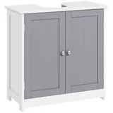 kleankin Waschbeckenunterschrank Badezimmerschrank Waschtischunterschrank mit 2 Türen Regal verstellbar MDF Weiß+Grau 60 x 30 x 60 cm   Aosom – Bild 1