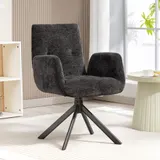 HOMCOM Sessel Drehbar Loungesessel mit Armlehne, Wolle-Leinenoptik, modern Polsterstuhl mit Knopfheftung, Stahlbeine, für Wohnzimmer, Schlafzimmer, Schwarz   Aosom – Bild 3