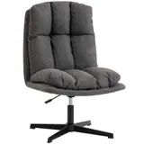 HOMCOM Sessel Drehbarer, Höhenverstellbarer Loungesessel mit breitem Sitz für Wohnzimmer, Gepolsterter Polsterstuhl mit Metallbeinen, Schneidersitz Lesesessel aus Leinenoptik, Dunkelgrau   Aosom – Bild 1