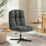 HOMCOM Sessel Drehbarer, Höhenverstellbarer Loungesessel mit breitem Sitz für Wohnzimmer, Gepolsterter Polsterstuhl mit Metallbeinen, Schneidersitz Lesesessel aus Leinenoptik, Dunkelgrau   Aosom – Bild 3