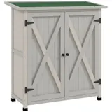 Outsunny Gartenschrank, Geräteschuppen aus Holz, Wetterfest Geräteschrank mit 2 Türen, Werkzeughaus mit Asphaltdach, Werkzeugschrank für Garten, Terrasse, 110 x 55 x 117 cm, Hellgrau   Aosom – Bild 1
