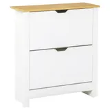 HOMCOM Schuhschrank Schuhkipper Schuhregal 2 Klappen für 12 Paar Schuhe platzsparend Schuhständer für Flur und Eingangsbereich Spanplatte Weiß+Natur 72 x 26 x 80 cm   Aosom – Bild 1