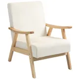 HOMCOM Sessel Wohnzimmer Nordisch Relaxsessel mit Armlehne, Sitzkissen, Gepolstert Loungesessel mit Holzrahmen, Armlehnensessel mit Samt-Optik, Polstersessel für Schlafzimmer Cremeweiß   Aosom – Bild 1