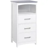 kleankin Badezimmerschrank Badschrank Badkommode mit 3 Schubladen und offenem Fach Badschrank schmal Modern Weiß 40 x 33 x 80 cm   Aosom – Bild 1