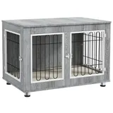 PawHut Hundekäfig, Hundehütte, Haustierkäfig mit Kissen, 2 Verriegelungen für Mittelegroße Hunde, Hundebox mit Doppeltüren, Hundehaus, Grau, 90 x 58 x 65 cm   Aosom – Bild 1