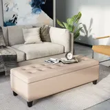 HOMCOM Sitzbank, Polsterbank mit Stauraum, Bettbank mit Deckel, Leinenoptik, Truhenbank, Aufbewahrungsbank für Wohnzimmer, Schlafzimmer, Beige  Aosom – Bild 3