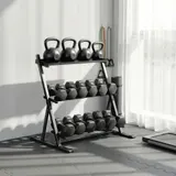SPORTNOW Verstellbarer Dreistöckiger Hantelständer Max. 200kg Rutschfest Kurzhantelständer mit Verstellbare Stangen, robuster Gewichtsständer für Hanteln, Kettlebells (Nur Ständer)   Aosom – Bild 3