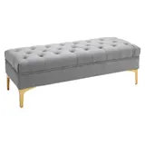HOMCOM Sitzbank Bettbank Schuhbank mit erhöhten Beinen aus Samt in Hellgrau 118x45x42cm für Schlafzimmer und Flur   Aosom.de – Bild 1