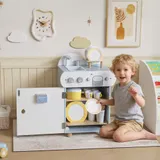AIYAPLAY Kinderküche aus Holz Spielküche mit Wasserhahn Spüle und Zubehör Spielzeugküche Puppenküche Spielset Holzküche Spielzeug für Kinder Geschenk für Mädchen Jungen ab 3 Jahren Hellblau   Aosom – Bild 3