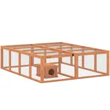 PawHut Freilaufgehege Kaninchenstall aus Holz mit 2 Türen 180,4 x 150 x 48 cm Hasenstall mit Unterschlupfhaus Freigehege für 2-4 Zwergkaninchen Zwergmeerschweinchen Enten Orange   Aosom – Bild 1