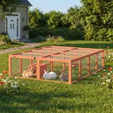 PawHut Freilaufgehege Kaninchenstall aus Holz mit 2 Türen 180,4 x 150 x 48 cm Hasenstall mit Unterschlupfhaus Freigehege für 2-4 Zwergkaninchen Zwergmeerschweinchen Enten Orange   Aosom – Bild 3