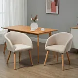 HOMCOM Esszimmerstühle 2er Set Küchenstuhl mit Rückenlehne, Leinen-Optik, modern Polsterstuhl mit Armlehne, Holzbeine, Sessel für Esstisch, Essstuhl für Lounge Wohnzimmer Esszimmer, Beige   Aosom – Bild 3