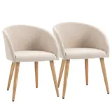 HOMCOM Esszimmerstühle 2er Set Küchenstuhl mit Rückenlehne, Leinen-Optik, modern Polsterstuhl mit Armlehne, Holzbeine, Sessel für Esstisch, Essstuhl für Lounge Wohnzimmer Esszimmer, Beige   Aosom – Bild 1
