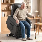 HOMCOM Fernsehsessel mit Aufstehhilfe Elektrisch Relaxsessel mit Liegefunktion, Doppelmotoren, Aufklappbaren Armlehnen, Ruhesessel mit Rollen, Fernbedienung, Seitentasche, Kunstleder, Dunkelgrau   Aosom – Bild 3