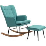 HOMCOM Schaukelstuhl, bis 130 kg, Schwingsessel mit Hocker, Armlehnsessel, Stillsessel mit Leinenoptik, Schaukelsessel für Schlafzimmer  Aosom – Bild 1