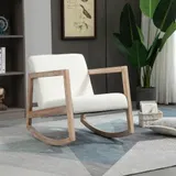 HOMCOM Schaukelstuhl  Relaxstuhl mit Holzrahmen, gepolstert, Lounge, Kautschukholz, Cremeweiß  Aosom – Bild 3
