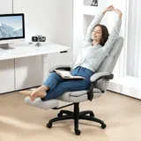 Vinsetto Bürostuhl mit Massagefunktion, Ergonomisch Schreibtischstuhl mit Liegefunktion, Höhenverstellbar Chefsessel mit Drehfunktion, Fußstütze, Fernbedienung, Kunstleder, Hellgrau   Aosom – Bild 3
