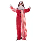 Outsunny 165 cm Halloween Dekoration Halloween Clown mit LED-Lichter, Soundfunktion, Haustür Deko mit verstellbaren Armen, Garten Dekofigur in Lebensgröße für Party   Aosom – Bild 1