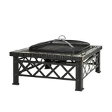 Outsunny 3-in-1 Feuerschale Feuerkorb Feuerstelle mit Funkenschutz, Grillrost & Eiskübel für Garten BBQ Schwarz 76x76x47cm   Aosom.de – Bild 1