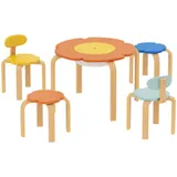 AIYAPLAY Kindertisch Holz mit 4 Stühlen 5-teilig Kindersitzgruppe mit integriertem Stauraum, blumenförmige Kindermöbel Kinder Tisch Stuhl Set Sitzgruppe für Kinderzimmer, für 3-8 Jahre Kinder, Bunt   Aosom – Bild 1