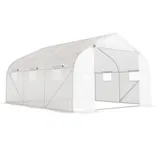 Outsunny Foliengewächshaus 4,45x2,99x2,05m  UV-Schutz Tomatenhaus, Mesh-Fenster, Winddicht, Metall, Weiß  Aosom – Bild 1