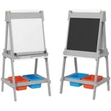 AIYAPLAY 3-in-1 Kindertafel, doppelseitige Kinder Staffelei mit Kreidetafel, Whiteboard, Staffelei mit Radiergummi, Zeichenpapier, Aufbewahrungsboxen, für Kinder 3-8 Jahre, Grau   Aosom – Bild 1