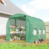 Outsunny Gewächshaus ca. 2,7 x 2 x 2 m Foliengewächshaus mit Regalen Rollbar Reißverschlusstür 6 Netzfenster Stützstangen, UV-beständig Folientunnel, Winterfest Tomatenhaus, Grün   Aosom – Bild 3