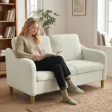 HOMCOM Sofa 2 Sitzer kleine Couch mit Sherpa-Fleece-Optik, Dick Gepolstert Polstersofa Modern 137 cm Doppelsofa mit Holzbeine für Wohnzimmer, Schlafzimmer, Cremeweiß   Aosom – Bild 3