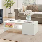 HOMCOM Couchtisch Wohnzimmertisch mit Verstecktem Stauraum Regal, Modern Sofatisch Beistelltisch Kaffeetisch für Wohnzimmer 110 x 52 x 36 cm, Weiß   Aosom – Bild 3