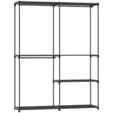 HOMCOM Kleiderschrank Stoffschrank mit Kleiderstange, Ablagen, Stoffkleiderschrank für Schlafzimmer, Ankleidezimmer, 142 x 43 x 185cm, Schwarz   Aosom – Bild 1