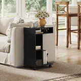 HOMCOM Beistelltisch C-Form Nachttisch mit 4 Regalen, Rollen, Couchtisch, Wohnzimmertisch Laptoptisch für Wohnzimmer Schlafzimmer 40 x 30 x 69 cm Schwarz   Aosom – Bild 3