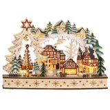 HOMCOM Weihnachtsdorf LED Winterlandschaft mit Waldszene, Weihnachtshäusern, spielenden Kindern, Weihnachtsdeko, Tischdeko für Weihnachten, Natur   Aosom – Bild 1