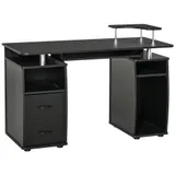 HOMCOM Computertisch Schreibtisch Bürotisch Home Office reichlich Stauraum 2 Schubladen Druckregal Schwarz 120 x 55 x 85 cm   Aosom – Bild 1